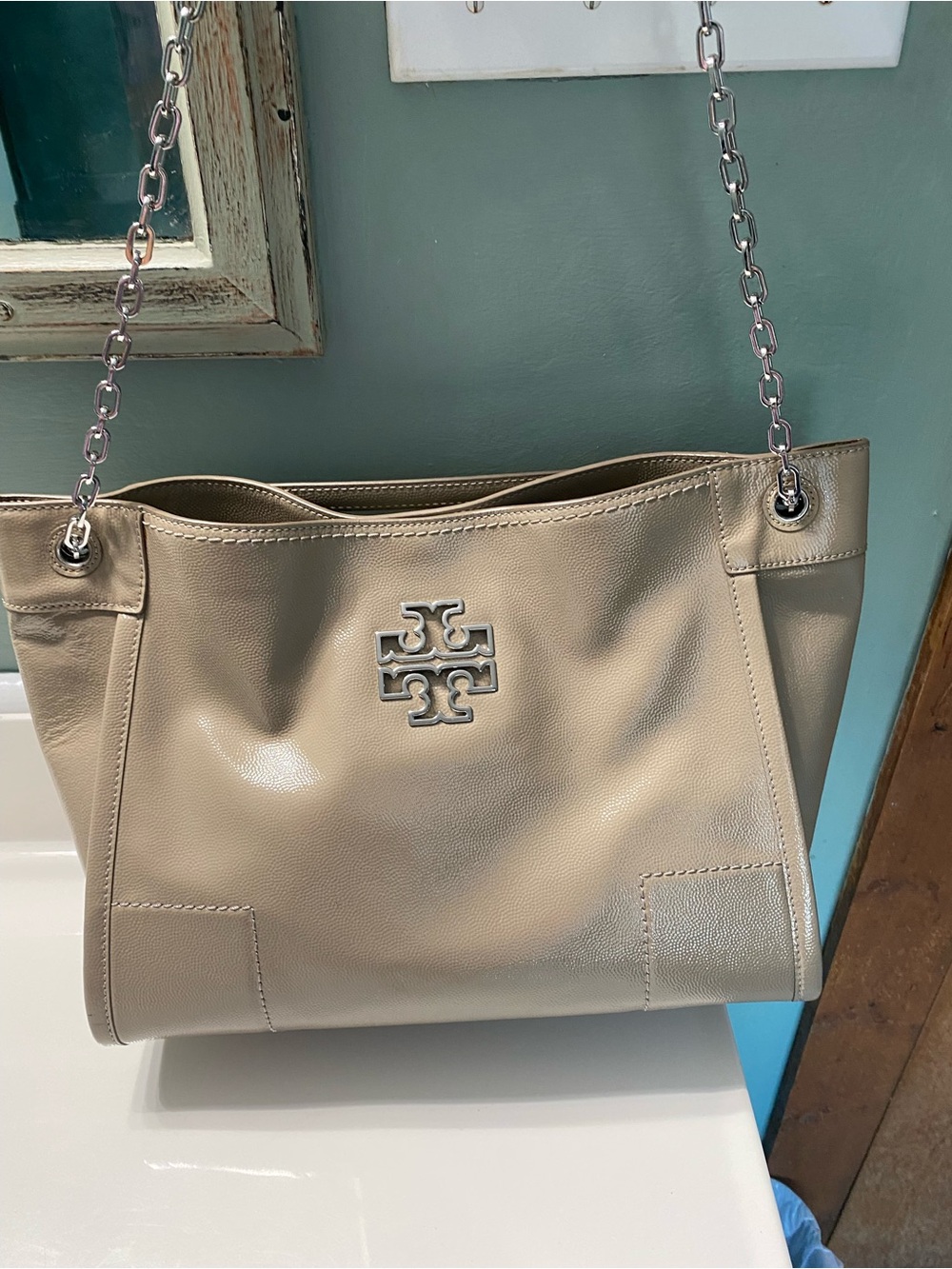 Tory Burch Beige Leather Chain-Handle Shoulder Bag